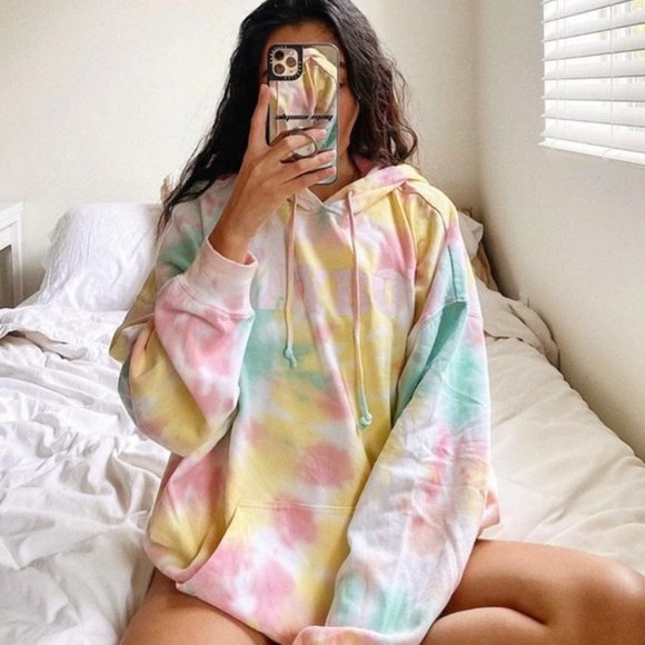 NWT PLAYBOY by PACSUN  Multicolor Tie Dye Distressed Hoodie Sweatshirt - Picture 1 of 2